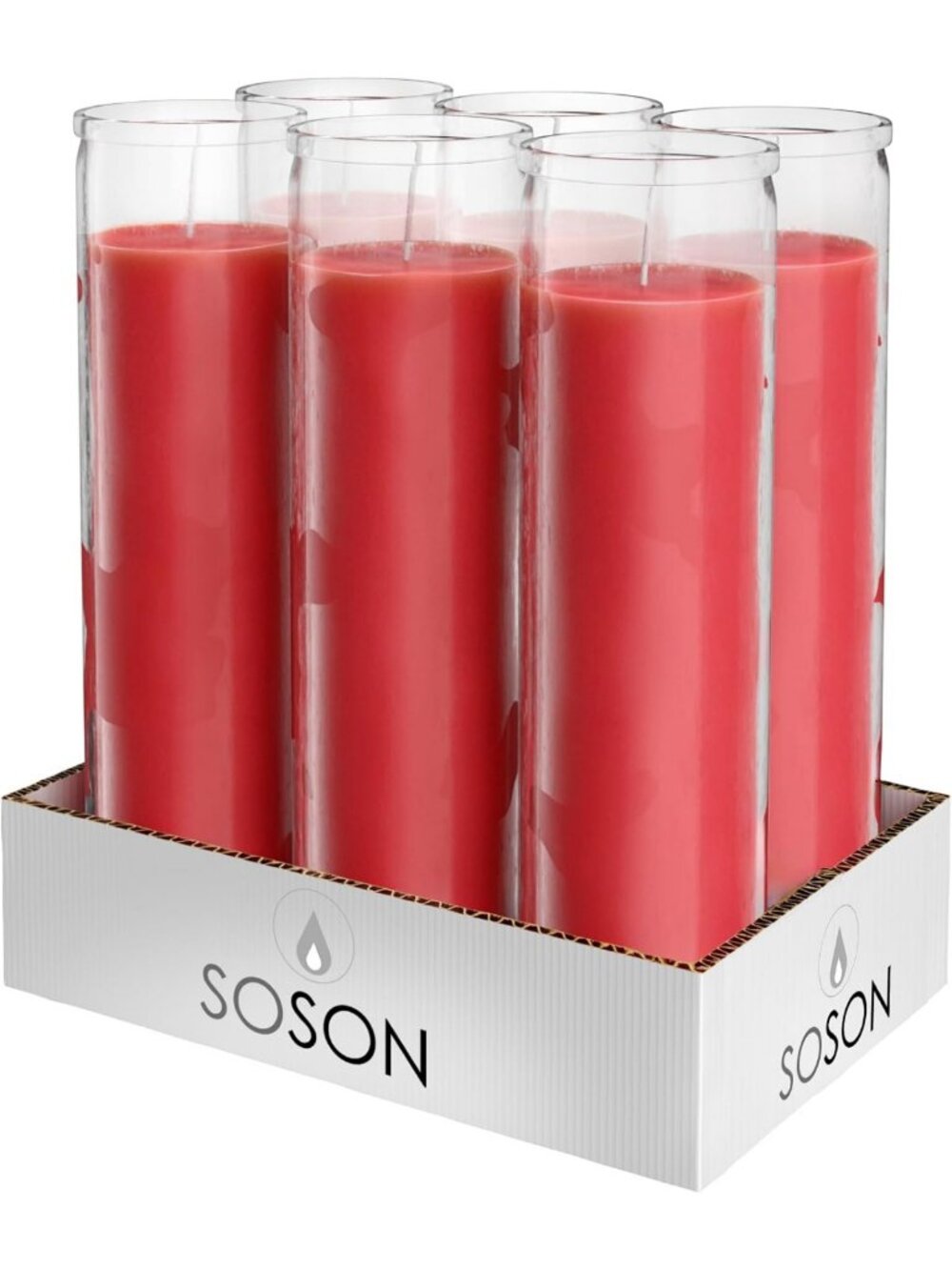 Set of 6 Red Prayer Candles in Glass Jars - Devotional Home Decor, Spiritual